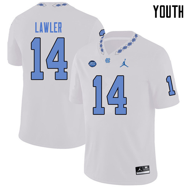 Jordan Brand Youth #14 Jake Lawler North Carolina Tar Heels College Football Jerseys Sale-White